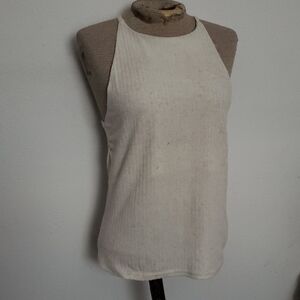 MANGO MNG CASUAL Women's RIBBED Cream Sleeveless Top M
